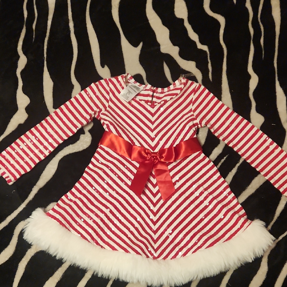 Bonnie Jean Red and White Striped Dress with Satin Bow